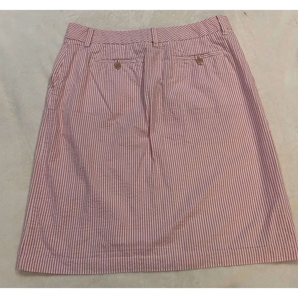 LL Bean‎ Pink Striped Seersucker Skirt Size 8 Pockets 100% Cotton Preppie